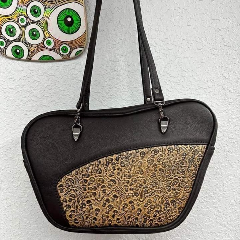 Double K Originals DKO Leather Hand Dyed Embossed Skulls Mid Atomic Bag